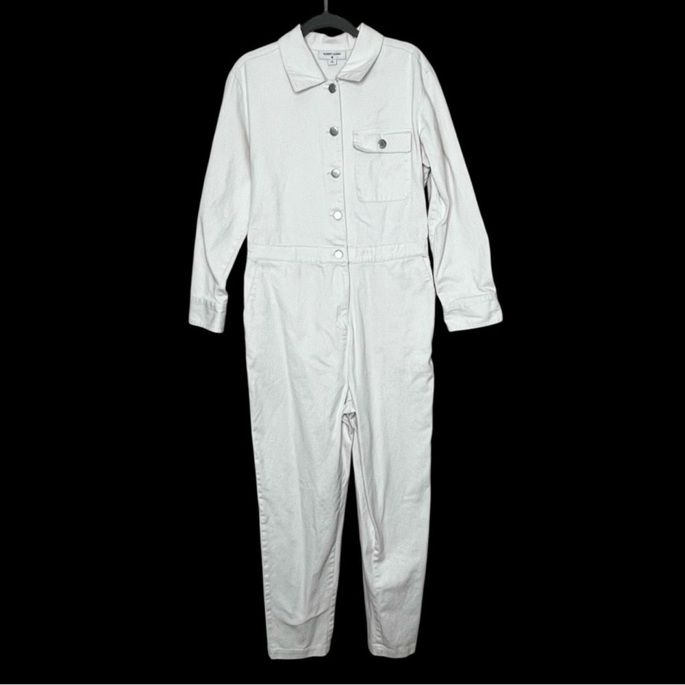 Sandy Laing Target Womens 6 Cream Denim Jumpsuit Cropped Button Front Coveralls